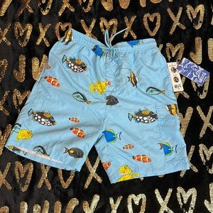 UZZI KIDS XL light blue fish activewear swim trunk 🪼💚